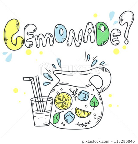 Jug of lemonade doodle sketch style 115296840