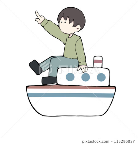 A man on a boat pointing A man on a boat pointing 115296857
