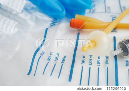 Foley catheter and urine drainage bag collect urine for disability or patient in hospital. 115296910