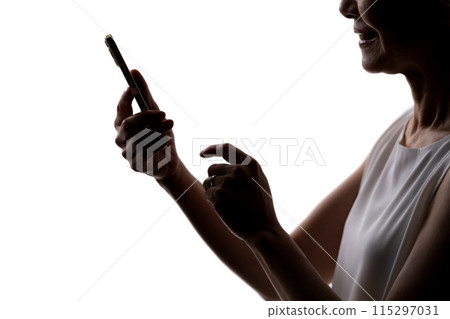 Senior woman silhouette smartphone Senior woman silhouette smartphone 115297031