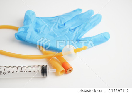 Foley catheter and urine drainage bag collect urine for disability or patient in hospital. 115297142
