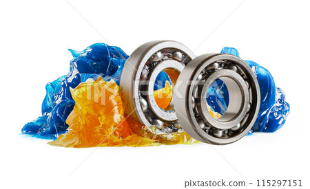 Grease and ball bearing, Blue premium quality synthetic lithium complex grease, high temperatures and machinery lubrication for automotive and industrial. Grease and ball bearing, Blue premium quality synthetic lithium complex grease, high temperatures and machinery lubrication for automotive and industrial. 115297151