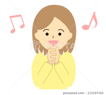 An illustration of a woman clasping her hands together to express joy. An image of excitement, thrill, excitement, and gratitude. 115297383