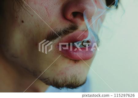 Close up young man smoking cigarette 115297626
