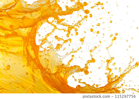 Orange juice splashes and drops isolated on white background 115297756