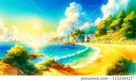夏天的海與天空_水彩 夏天的海與天空_水彩 115298427