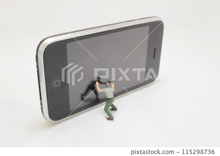 miniature people worker cleaning smart phone screen 115298736