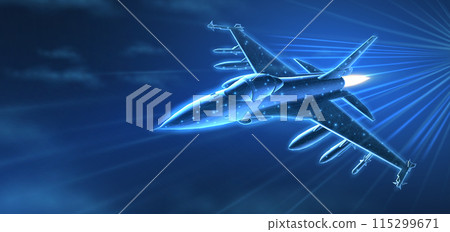 Fighter jet. Military aircraft, Aerospace innovation, AI in Air defense Fighter jet. Military aircraft, Aerospace innovation, AI in Air defense 115299671
