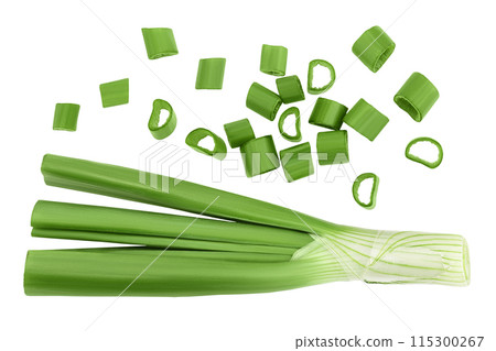 Green onion isolated on the white background. Top view. Flat lay. 115300267