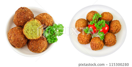 falafel on the plate isolated on white background. Top view. Flat lay. 115300280