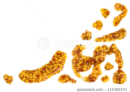 french mustard isolated on white background with full depth of field. Top view with copy space for your text. Flat lay. french mustard isolated on white background with full depth of field. Top view with copy space for your text. Flat lay. 115300353