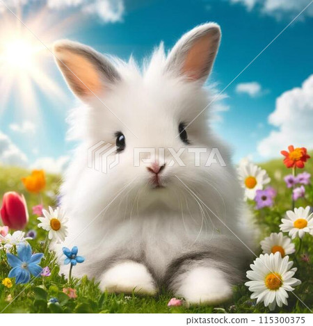 可愛的小兔與春天的花朵和兔子 115300375