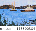 Yacht and tall ship off St. Martin 115300384