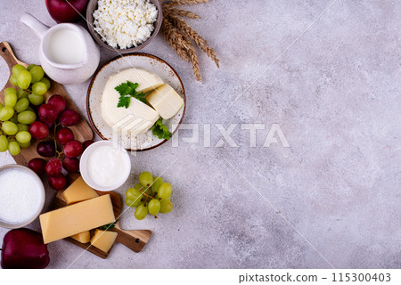 Judaic holiday Shavuot concept. Tzfat cheese and dairy products Judaic holiday Shavuot concept. Tzfat cheese and dairy products 115300403