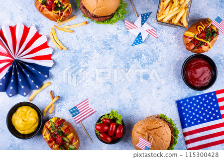 Traditional American food for celebrating July 4 Independence Day 115300428