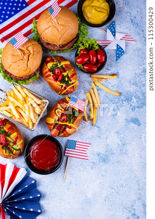 Traditional American food for celebrating July 4 Independence Day 115300429