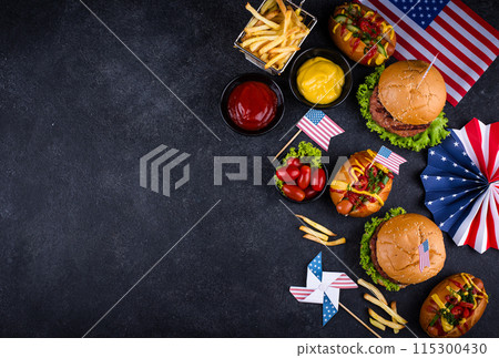 Traditional American food for celebrating July 4 Independence Day 115300430
