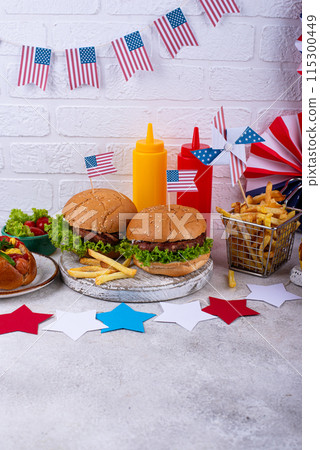 Traditional American food for celebrating July 4 Independence Day 115300449