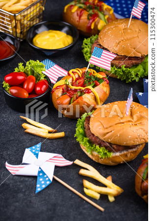 Traditional American food for celebrating July 4 Independence Day Traditional American food for celebrating July 4 Independence Day 115300474