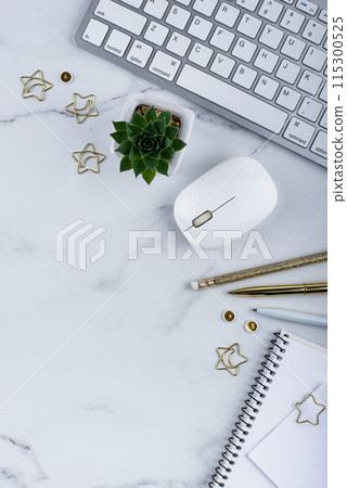 Top view work desk office workspace 115300525