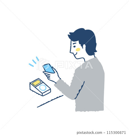 男子用智慧型手機進行無現金支付 115300871