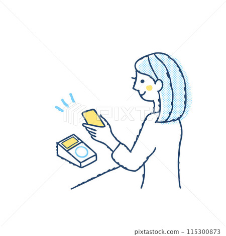 一位女士用智慧型手機進行無現金支付 115300873