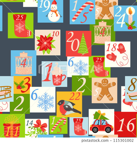 Christmas advent calendar seamless pattern with geometric seamless patterns 115301002