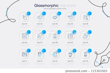 Set of Find user, Uv protection and Mobile internet line icons for web app. Search document, Paper plane, Wallet money icons. Employees handshake, Shoulder strap, Lock signs. Cloud sync. Vector Set of Find user, Uv protection and Mobile internet line icons for web app. Search document, Paper plane, Wallet money icons. Employees handshake, Shoulder strap, Lock signs. Cloud sync. Vector 115301003
