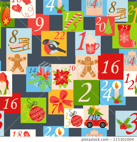 Christmas advent calendar seamless pattern with geometric seamless patterns Christmas advent calendar seamless pattern with geometric seamless patterns 115301004