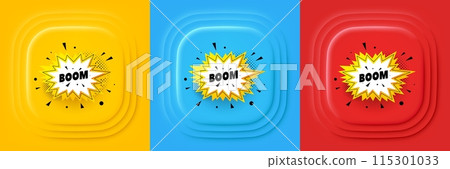 Boom sale sticker. Neumorphic offer banner, flyer or poster. Discount banner shape. Coupon bubble icon. Boom sale promo event banner. 3d square buttons. Special deal coupon. Vector Boom sale sticker. Neumorphic offer banner, flyer or poster. Discount banner shape. Coupon bubble icon. Boom sale promo event banner. 3d square buttons. Special deal coupon. Vector 115301033