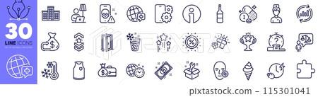 Open door, Charging time and Wine line icons pack. Phone service, Floor lamp, T-shirt web icon. Iodine mineral, Freezing, Puzzle pictogram. Victory, Cashback, Shoulder strap. Salary. Vector Open door, Charging time and Wine line icons pack. Phone service, Floor lamp, T-shirt web icon. Iodine mineral, Freezing, Puzzle pictogram. Victory, Cashback, Shoulder strap. Salary. Vector 115301041