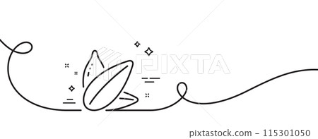 Sunflower seed line icon. Continuous one line with curl. Tasty seeds sign. Vegan food symbol. Sunflower seed single outline ribbon. Loop curve pattern. Vector 115301050