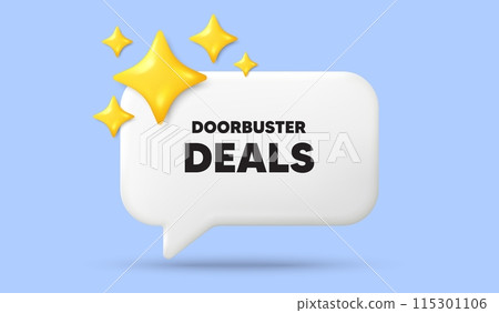 Doorbuster deals tag. 3d speech bubble banner with stars. Special offer price sign. Advertising discounts symbol. Doorbuster deals chat speech message. 3d offer talk box. Vector Doorbuster deals tag. 3d speech bubble banner with stars. Special offer price sign. Advertising discounts symbol. Doorbuster deals chat speech message. 3d offer talk box. Vector 115301106