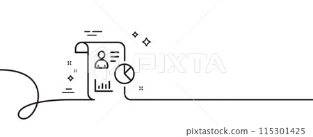 Report line icon. Continuous one line with curl. Business management sign. Employee statistics symbol. Report single outline ribbon. Loop curve pattern. Vector Report line icon. Continuous one line with curl. Business management sign. Employee statistics symbol. Report single outline ribbon. Loop curve pattern. Vector 115301425