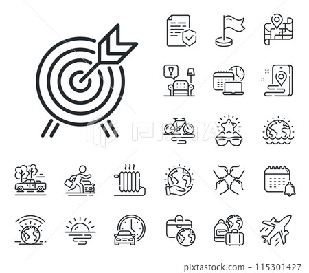Amusement park attraction sign. Plane jet, travel map and baggage claim outline icons. Archery line icon. Archery line sign. Car rental, taxi transport icon. Place location. Airport lounge. Vector Amusement park attraction sign. Plane jet, travel map and baggage claim outline icons. Archery line icon. Archery line sign. Car rental, taxi transport icon. Place location. Airport lounge. Vector 115301427