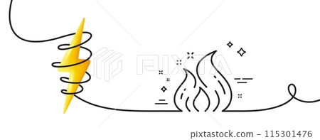 Fire energy line icon. Continuous one line with curl. Flame sign. Ecology symbol. Fire energy single outline ribbon. Loop curve with energy. Vector Fire energy line icon. Continuous one line with curl. Flame sign. Ecology symbol. Fire energy single outline ribbon. Loop curve with energy. Vector 115301476