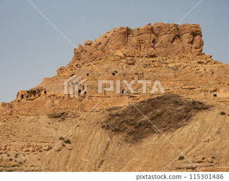 Abandoned Berber hilltop village of Ksar Guermessa in Tunisia Abandoned Berber hilltop village of Ksar Guermessa in Tunisia 115301486