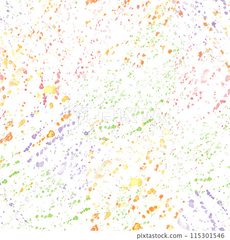 Abstract watercolor splashes. Seamless pattern with colored fruit, berries spots. Splashes flying in different directions. Stain brush strokes. Hand drawn illustration. For birthday package, textile Abstract watercolor splashes. Seamless pattern with colored fruit, berries spots. Splashes flying in different directions. Stain brush strokes. Hand drawn illustration. For birthday package, textile 115301546