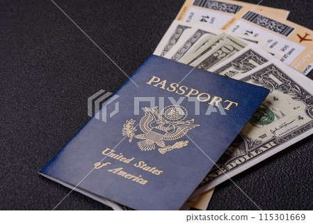 United States of America passport, airline tickets and money 115301669