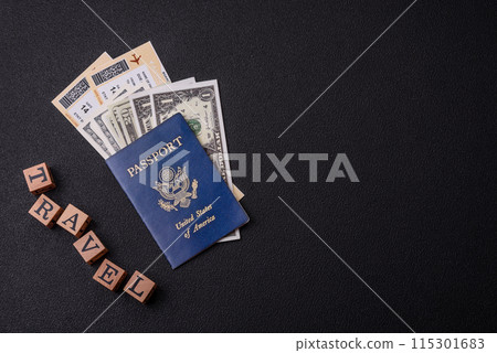 United States of America passport, airline tickets and money 115301683