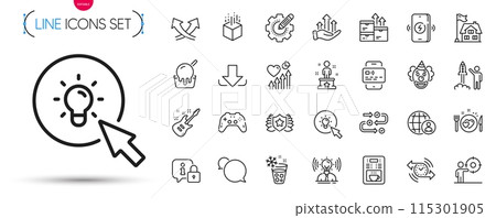 Pack of Clown, Download and Ice maker line icons. Include Romantic dinner, Growth chart, Survey progress pictogram icons. Messenger, Wholesale goods, Success signs. Augmented reality. Vector Pack of Clown, Download and Ice maker line icons. Include Romantic dinner, Growth chart, Survey progress pictogram icons. Messenger, Wholesale goods, Success signs. Augmented reality. Vector 115301905