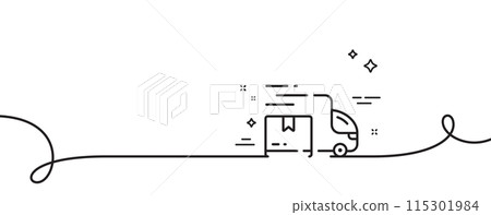Delivery truck line icon. Continuous one line with curl. Logistic service sign. Export freight boxes symbol. Delivery truck single outline ribbon. Loop curve pattern. Vector 115301984