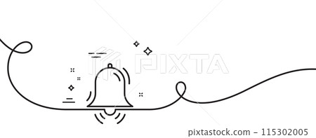 Clock bell line icon. Continuous one line with curl. Alarm sign. Clock bell single outline ribbon. Loop curve pattern. Vector Clock bell line icon. Continuous one line with curl. Alarm sign. Clock bell single outline ribbon. Loop curve pattern. Vector 115302005