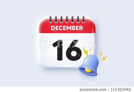 16th day of the month icon. Calendar date 3d icon. Event schedule date. Meeting appointment time. 16th day of December month. Calendar event reminder date. Vector 115302048