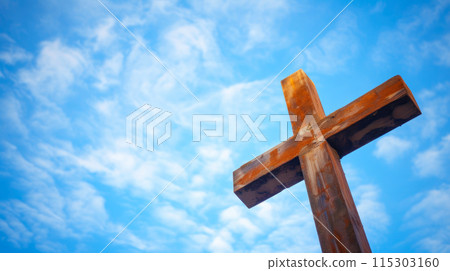 Heaven's Embrace: Cross in Radiant Sky 115303160