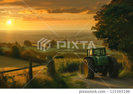 Sunset Serenity: A Tranquil Countryside Journey 115303196