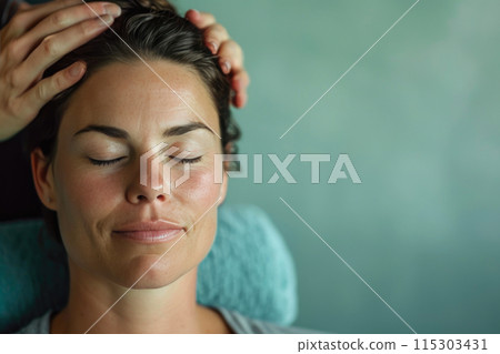 Radiant Beauty: A Woman's Wet Face in Warm Ambient Light Radiant Beauty: A Woman's Wet Face in Warm Ambient Light 115303431