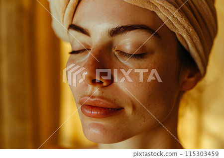 Golden Tranquility: Relaxed Face in Pale Yellow Hues Golden Tranquility: Relaxed Face in Pale Yellow Hues 115303459