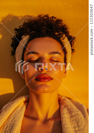 Golden Wellness Retreat: Spa Harmony in Ambient Light 115303647