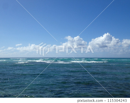 Shallow wavy ocean waters of Waimanalo bay looking into the pacific ocean Shallow wavy ocean waters of Waimanalo bay looking into the pacific ocean 115304243